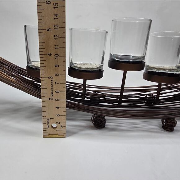 Rustic Metal 5 Candle Centerpiece Holder Brown Intertwined Table Decor 24” Long - Picture 8 of 14